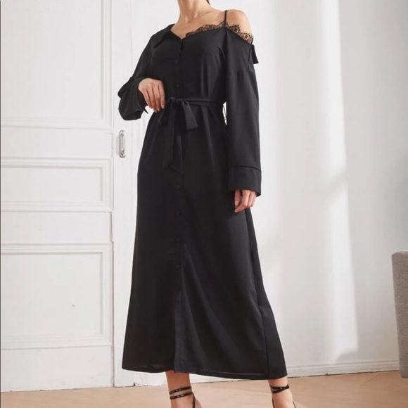 Black Asymmetrical Neckline Midi Dress - Picture 4 of 5